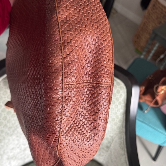 Anthropologie Round Tan Woven Shoukder Tote Bag - Picture 8 of 10